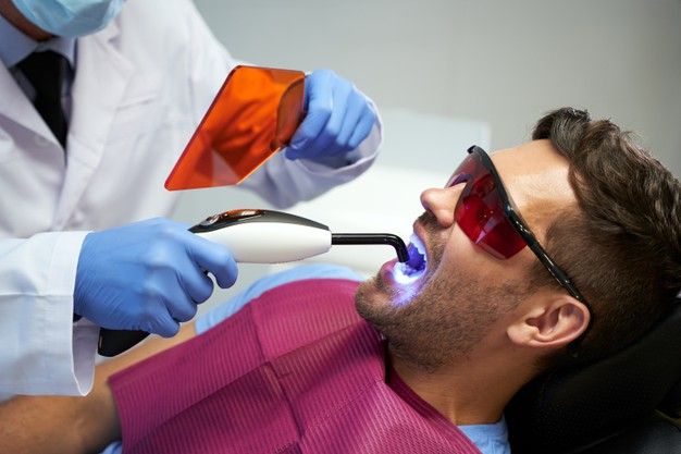 Laser dentistry equipment on a treatment tray